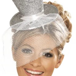 Smiffys Christmas Silver Glitter Mini Top Hat Headband