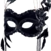 Bristol Novelty Black Velvet Mask With Feathers Accessories