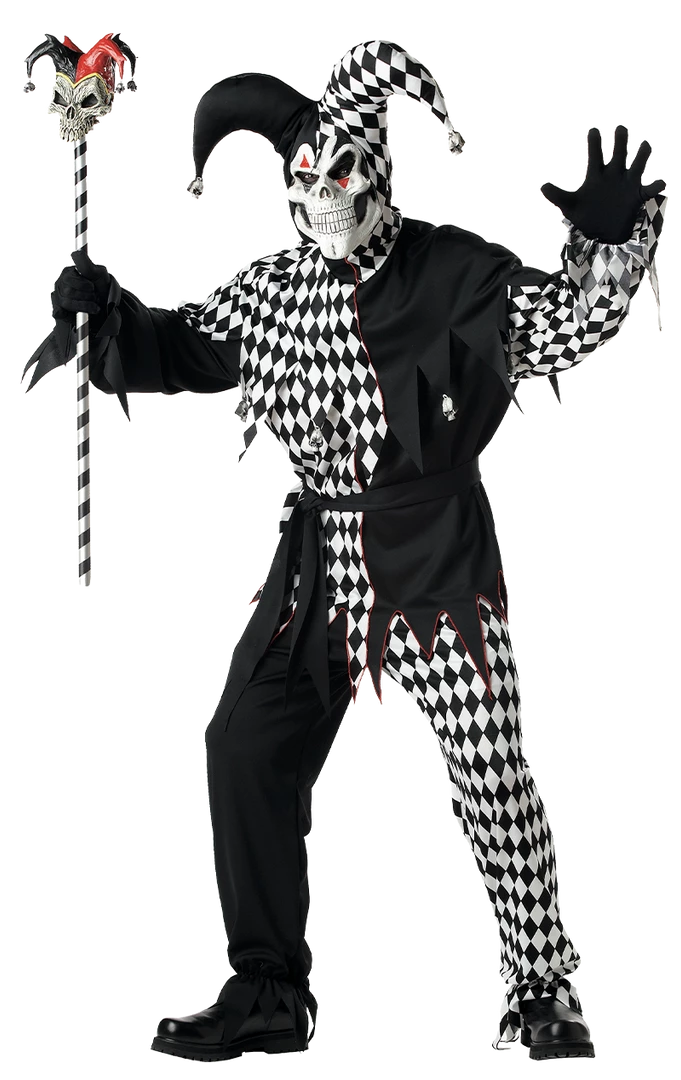 California Costumes All Mens Costumes Adult Black And White Evil Jester Costume 1 California Costumes All Mens Costumes Adult Black And White Evil Jester Costume