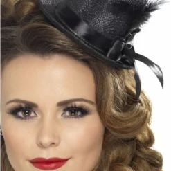 Smiffys Womens Black Feather Mini Top Hat